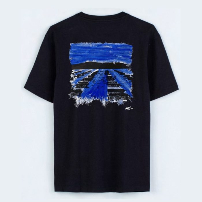 T-shirt noir motif Étang de Thau, Mont Saint Clair, coton bio