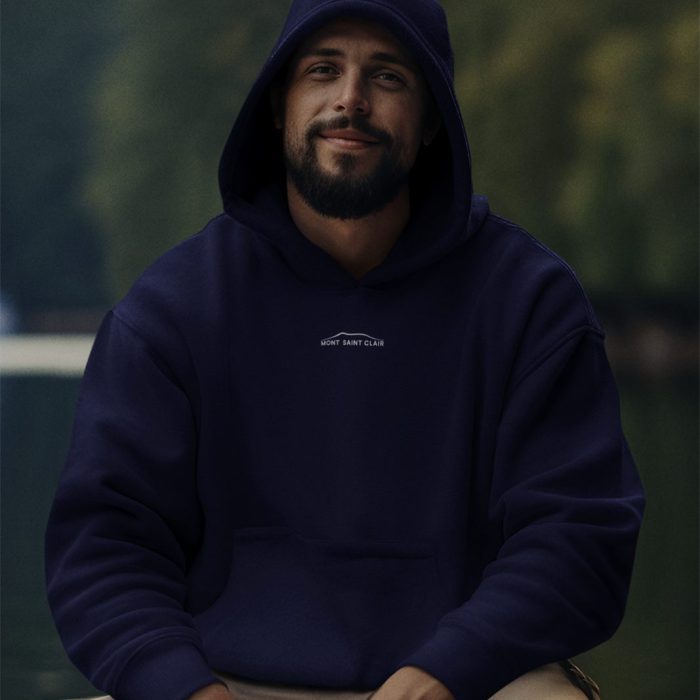 Sweat à capuche brodé bleu marine
